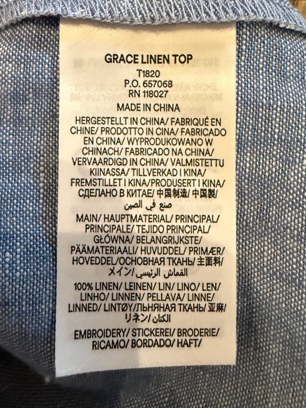 Boden Grace Linen Top-Chambray, Embroidered Birds Size 2 - Picture 8 of 8